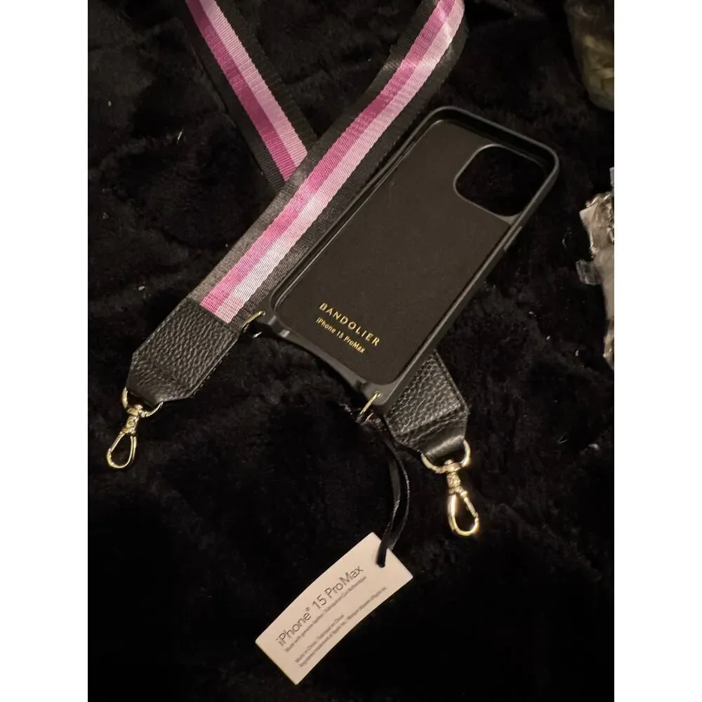 Bandolier 15 pro max Haley wallet case & Thick nylon& leather purple skye strap
